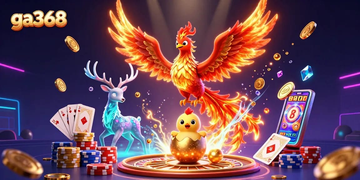 Experience thrilling moments at ga368 with the fire phoenix and baby phoenix in an energetic online gaming scene.