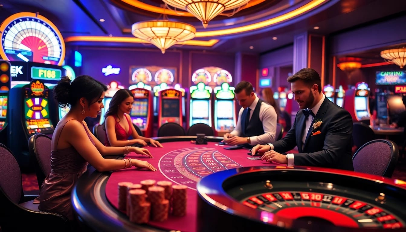 F168 enhances the gambling experience with vibrant blackjack tables and luxurious slot machines.
