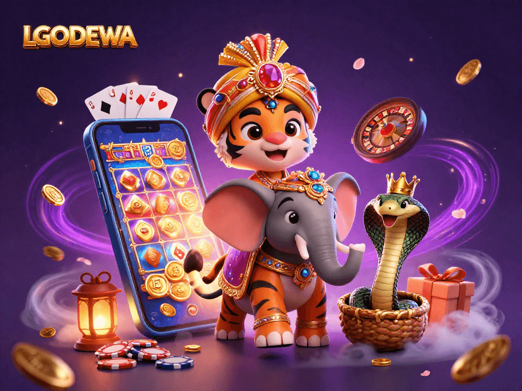 Experience thrilling gameplay with LGODEWA's vibrant casino scene featuring majestic characters.