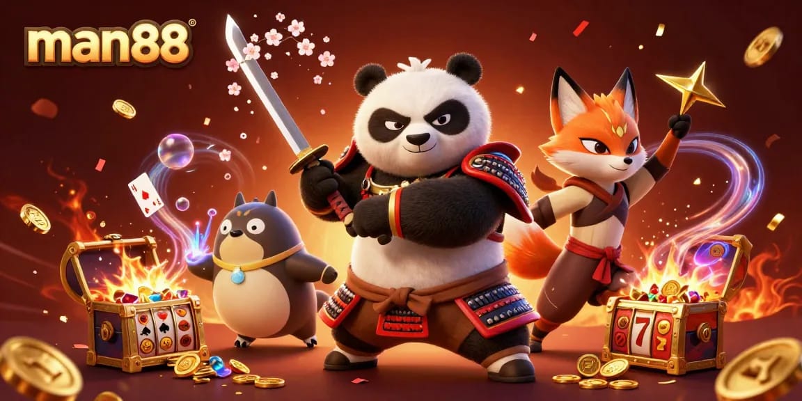 Experience thrilling gameplay with man88 in a vibrant illustration featuring casino elements and characters.