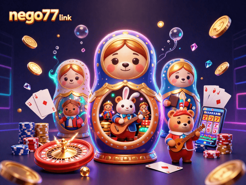 Experience the excitement of the nego77 link with vibrant casino elements and engaging characters.
