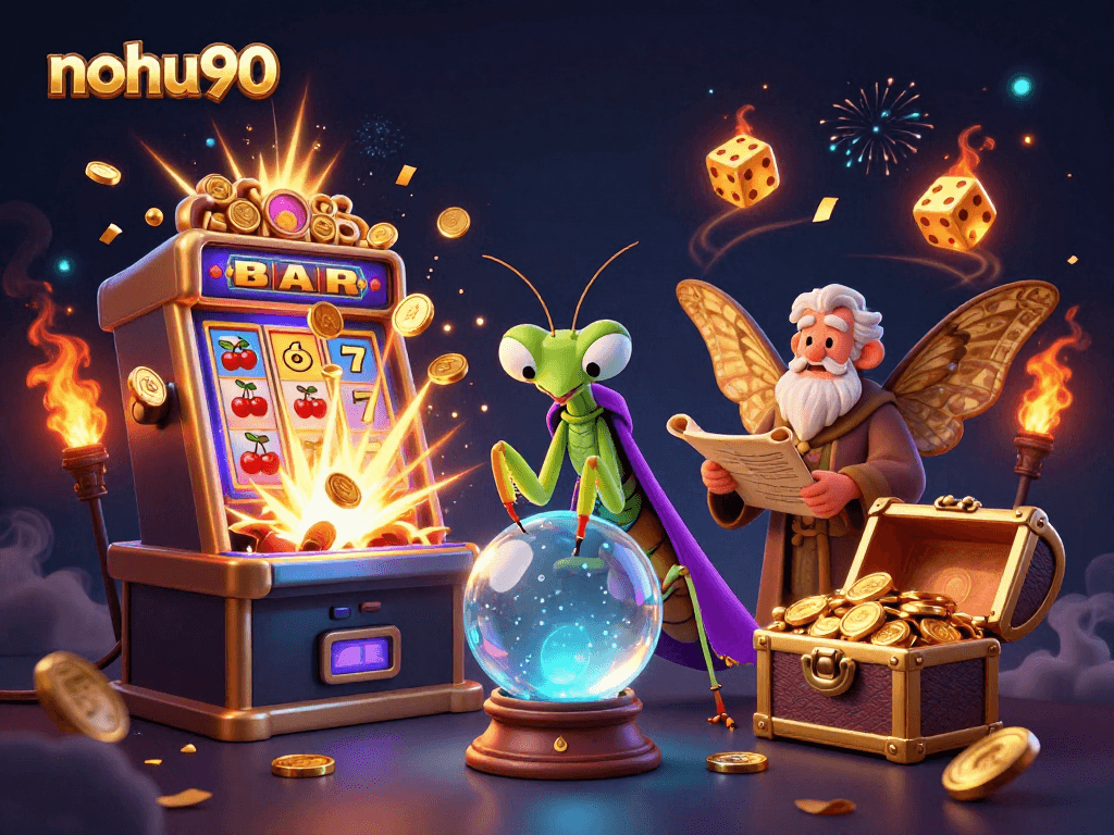 Experience winning strategies at nohu90 with engaging 3D characters in a vibrant casino scene.