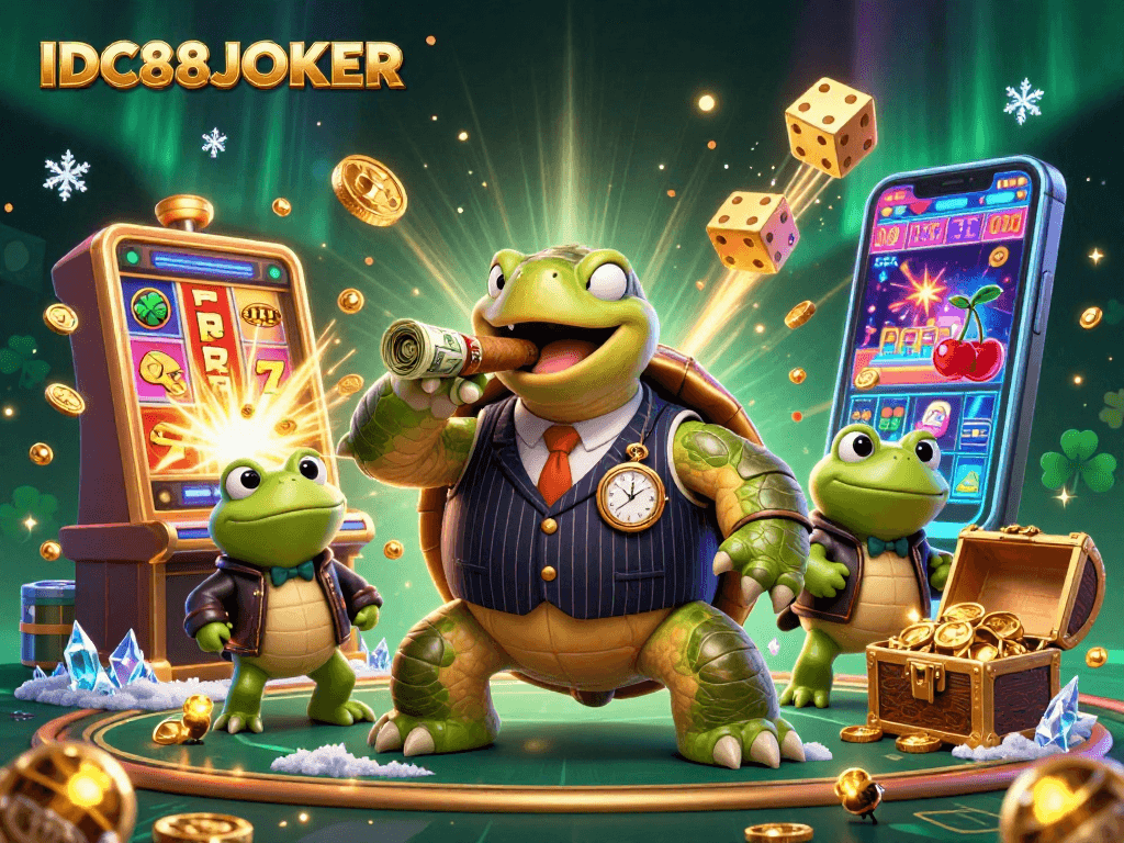 Experience thrilling gameplay with IDC88JOKER's vibrant casino characters and dynamic slot machine elements.