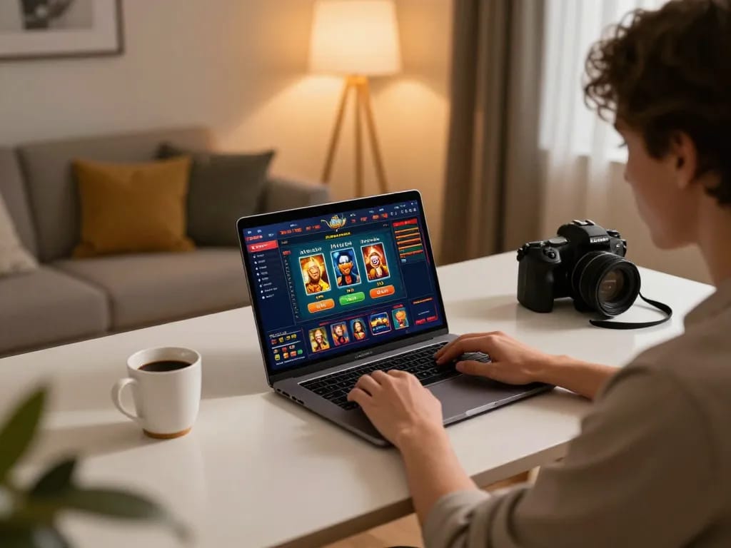 Player exploring xx88 online casino on a laptop, highlighting gaming strategy and engagement