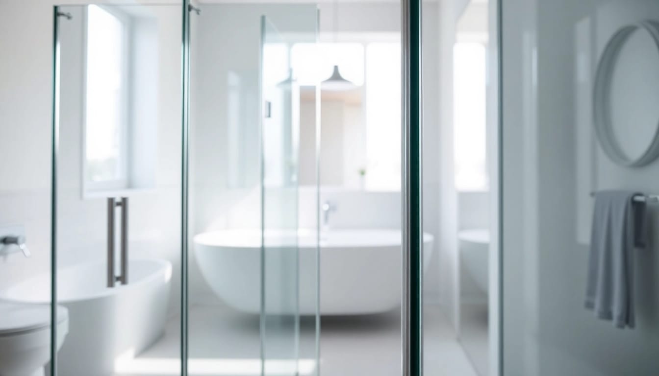Showcase of semi-frameless shower screens in a modern bathroom, highlighting elegance and functionality.
