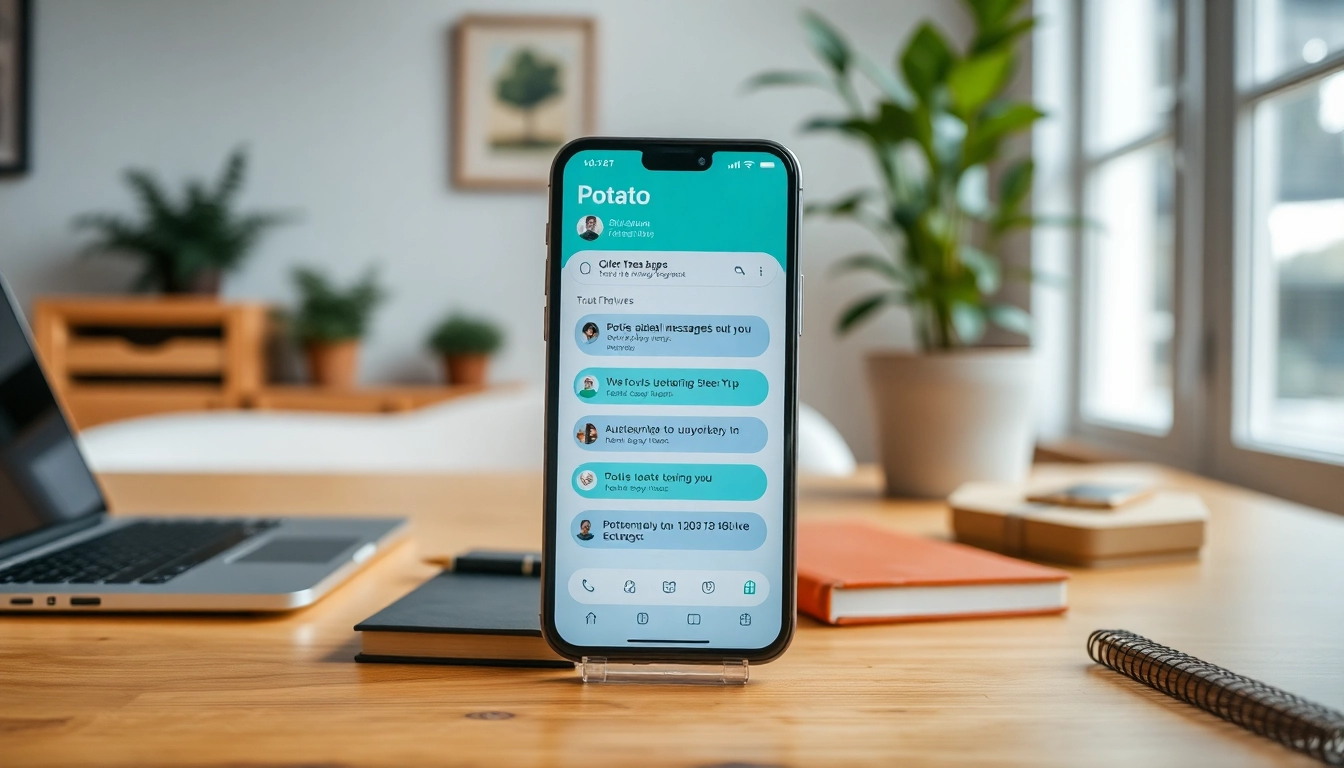 Potato app interface displayed on a smartphone in a cozy workspace, emphasizing privacy and user-friendly design.