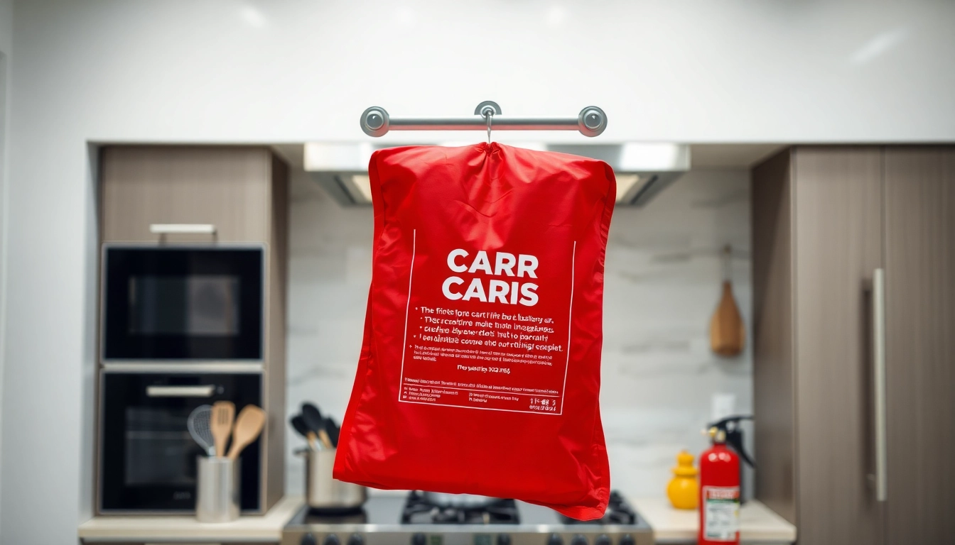 Securely hang a car fire blanket in a modern kitchen for safety and quick access during emergencies.