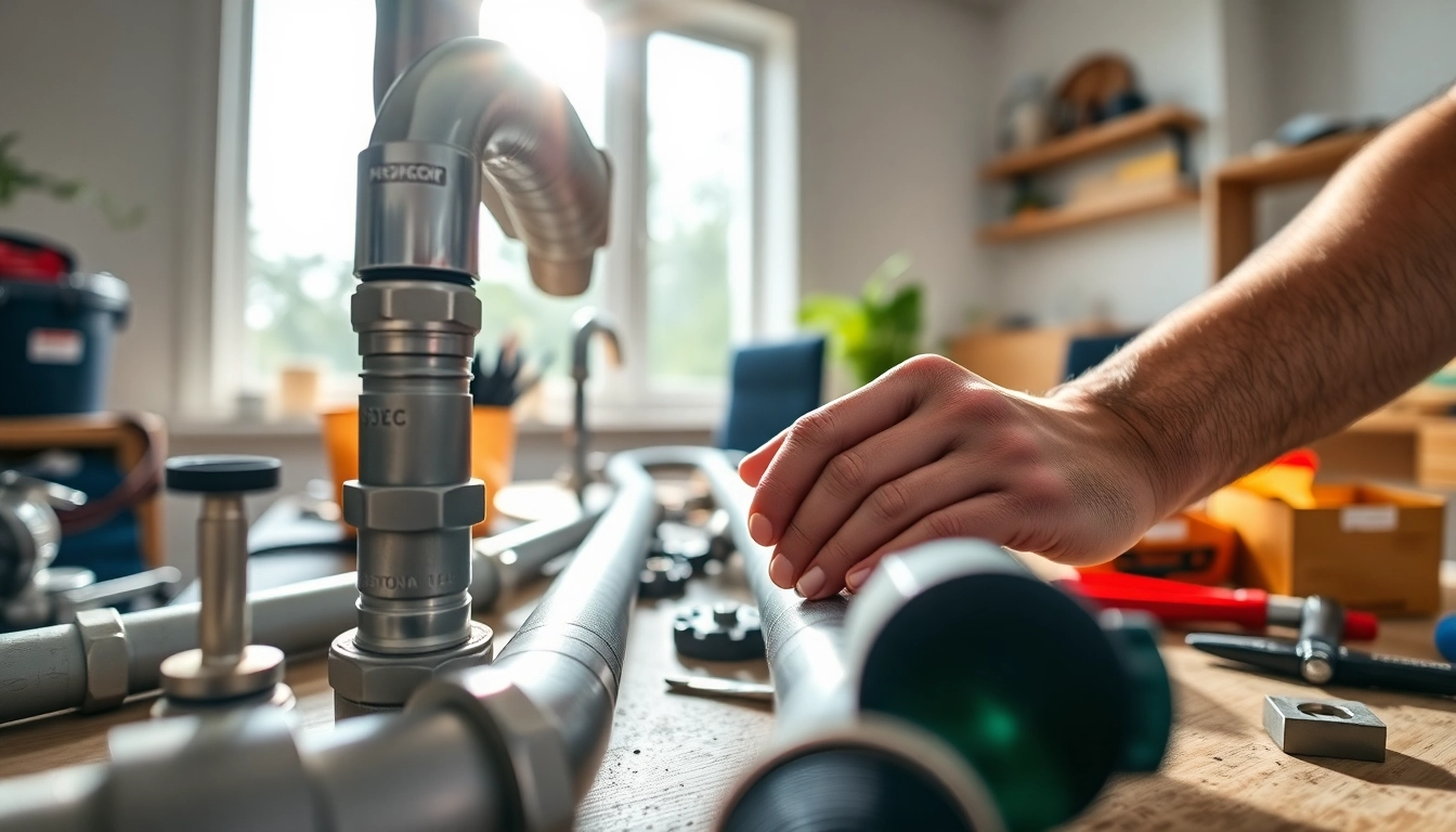 Plumber performing whole house repiping services Tampa with precision and skill in a bright room.