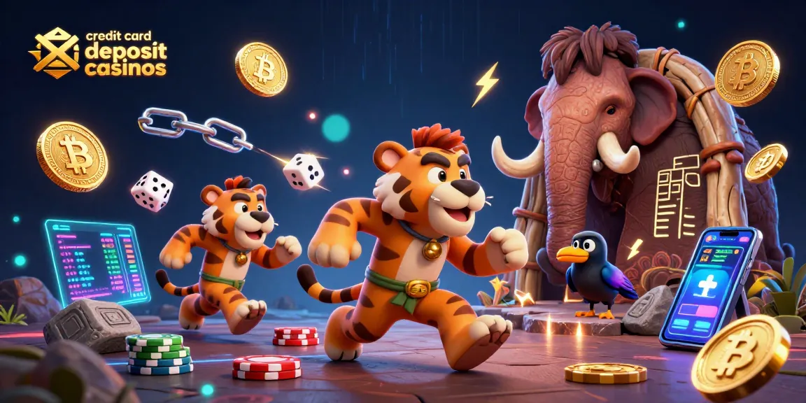Experience thrilling gameplay at credit card deposit casinos featuring a dynamic cartoon casino scene.