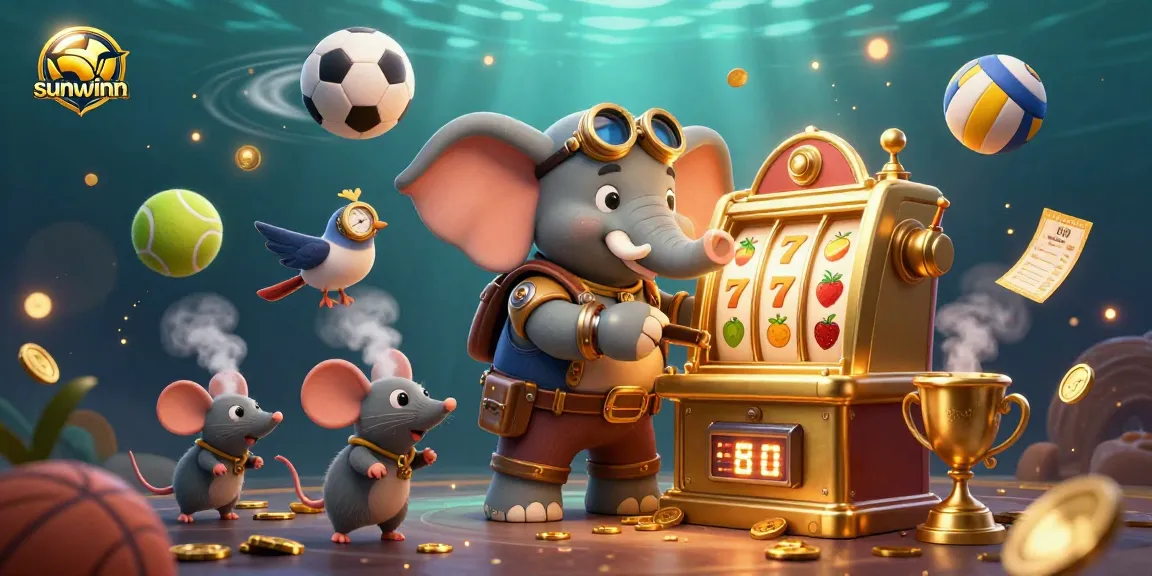 Play vibrant games at sunwinn with a steampunk elephant engineer in a lively casino scene.
