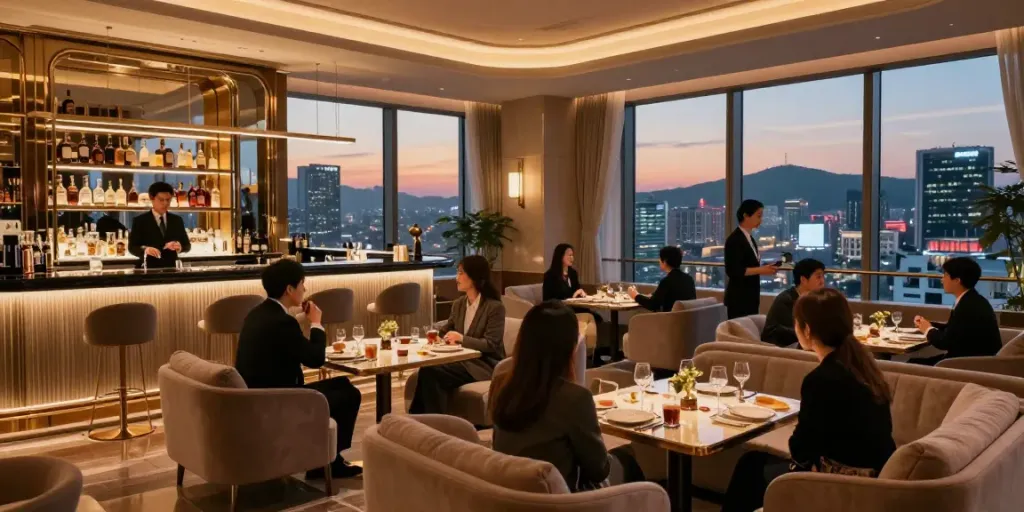 강남 타이밍의 고급스럽고 세련된 공간에서 즐거운 시간을 보내는 모습