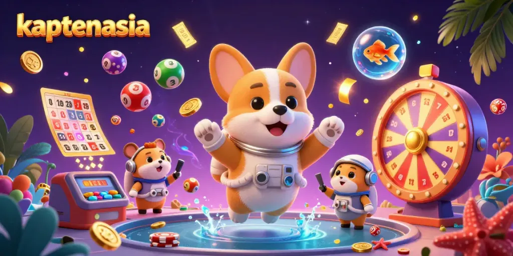 Join the fun with kaptenasia as a cartoon corgi astronaut gambles in a cosmic casino.