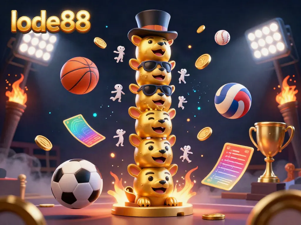 Experience thrilling gameplay with lode88, featuring a vibrant golden totem and dynamic sports elements.