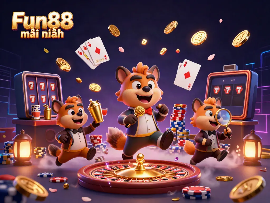 Engage in Fun88 mới nhất with dynamic characters in a vibrant casino setting.