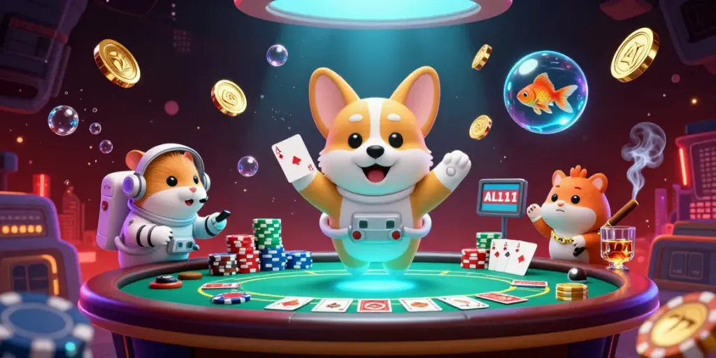 Spin to win at dingdong77's vibrant casino space scene featuring an astronaut corgi and floating treasures.