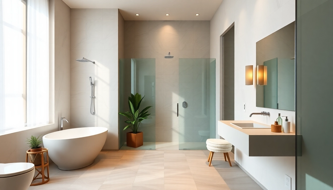 Explore elegant showers in a sleek, modern bathroom with natural lighting and minimalist decor.