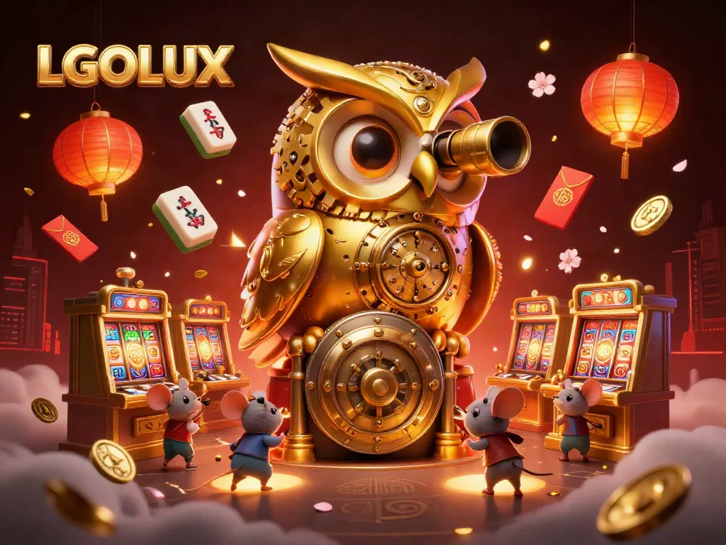 Experience the magic of gaming at LGOLUX with a golden owl overseeing vibrant casino fun.
