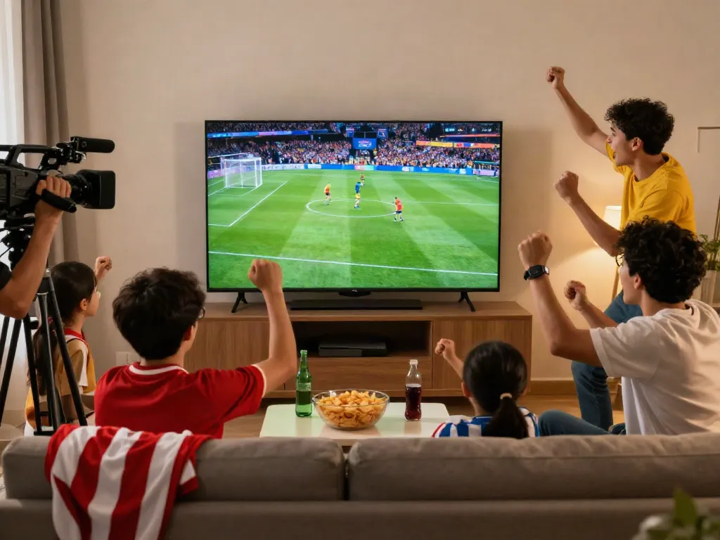 Fans watching live football on https://socolivekz.uk with snacks and drinks