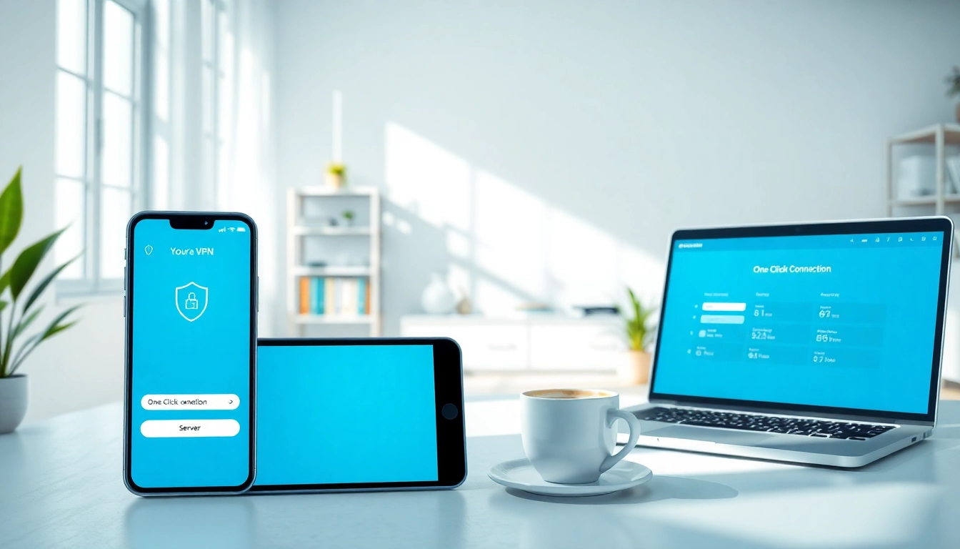 快连下载 displayed on various devices in a modern home office, showcasing user-friendly features and a professional atmosphere.