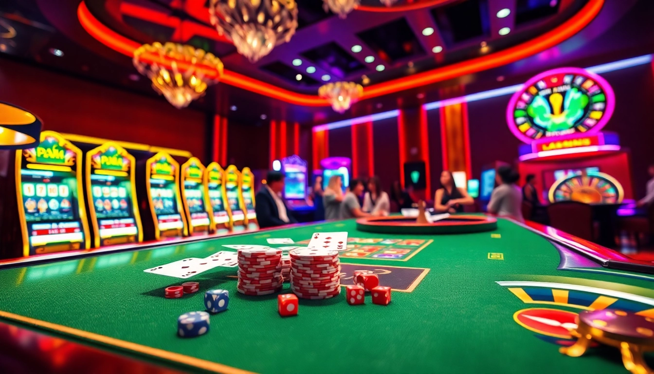 Experience the excitement of đăng ký F8bet with a lively casino atmosphere featuring vibrant slot machines and poker tables.