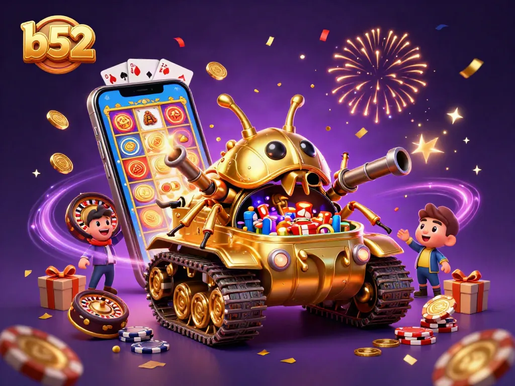 Experience the thrill of b52 gaming with a vibrant 3D casino in a golden beetle tank!