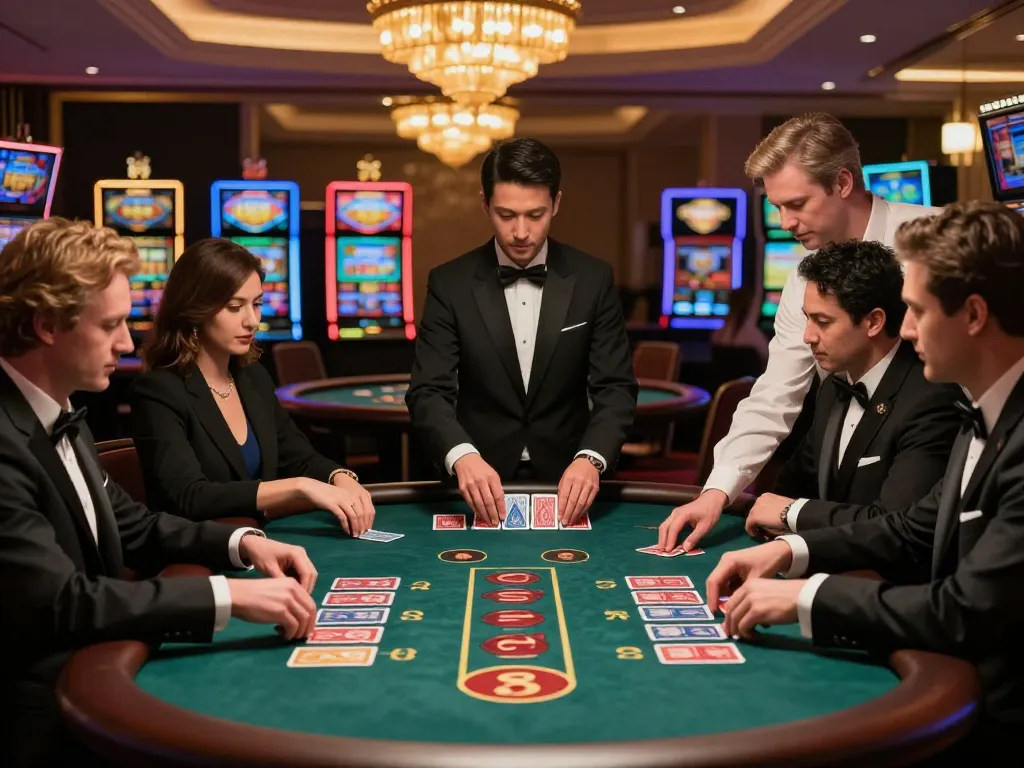 Players engaged at LC88 baccarat table in a sophisticated casino atmosphere with soft ambient lighting