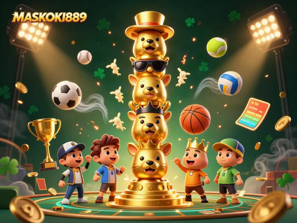 Engage with the thrilling action at MASKOKI889 featuring vibrant 3D characters and sports elements.