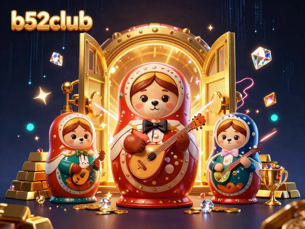 Experience the thrilling atmosphere of b52club with Russian Matryoshka bears and casino treasures.