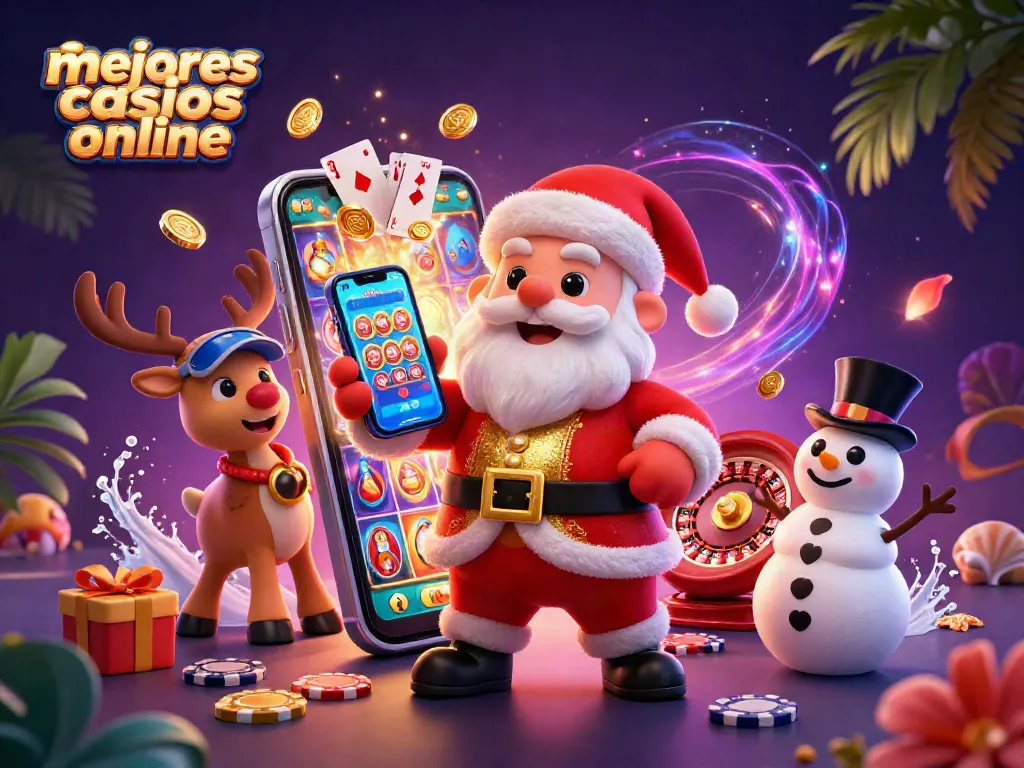 Juega en los mejores casinos online con Santa Claus y su equipo en esta escena divertida.