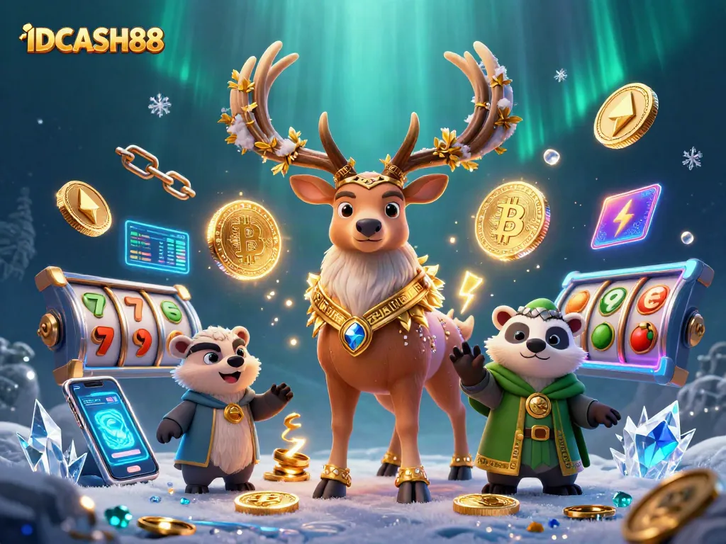 Engage with IDCASH88's dynamic slot games featuring whimsical creatures and crypto elements.