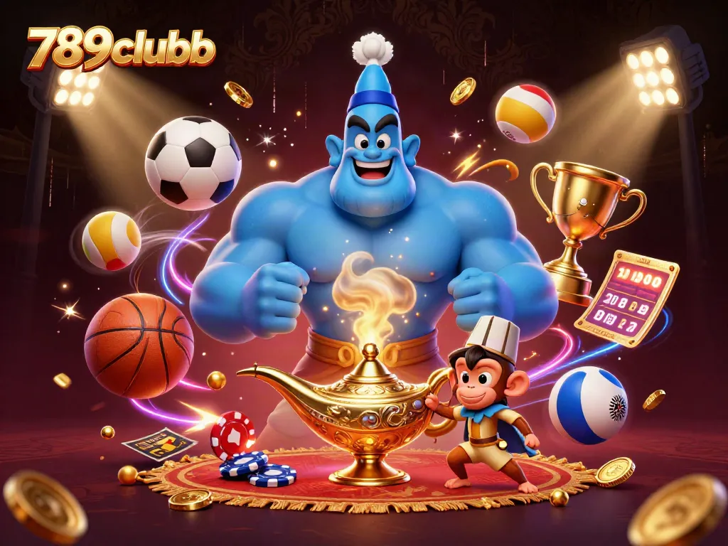 Engage in thrilling gameplay with 789clubb, featuring vibrant characters, poker chips, and dynamic sports action.