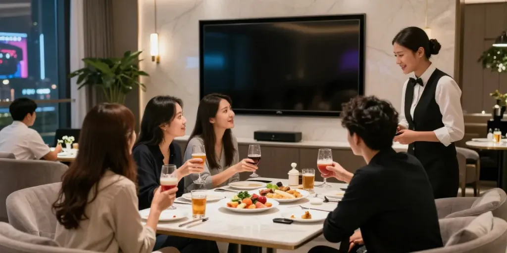 강남 구구단에서 친구들과 함께하는 아늑한 사적인 공간의 모습