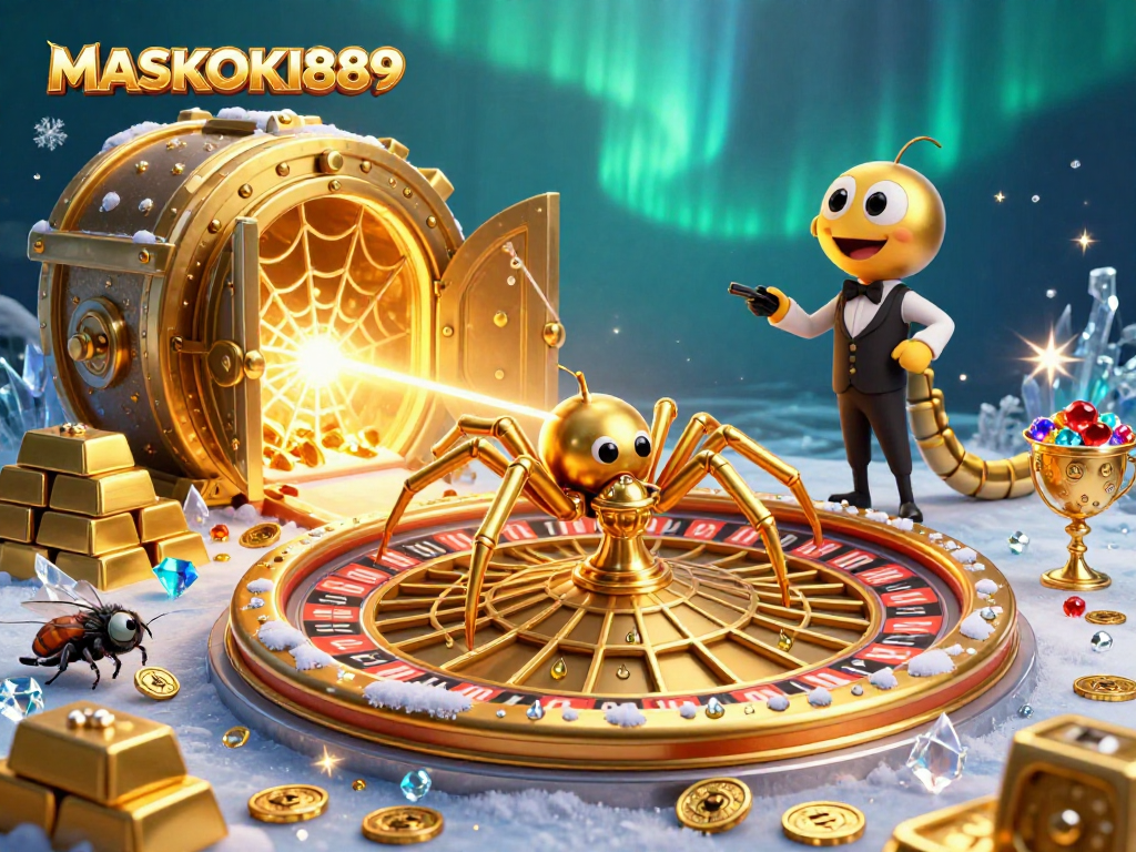 PLACE bets with the golden spider at MASKOKI889's roulette wheel illustration.