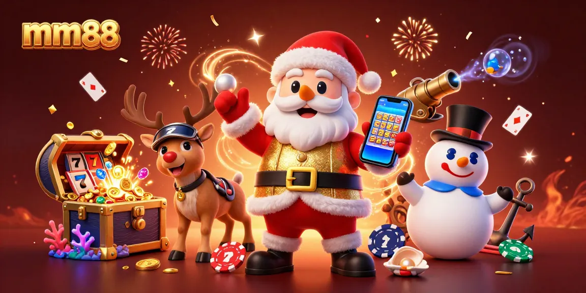 Experience the excitement of mm88 with festive characters in a dynamic casino scene featuring jackpot slots and underwater treasures.