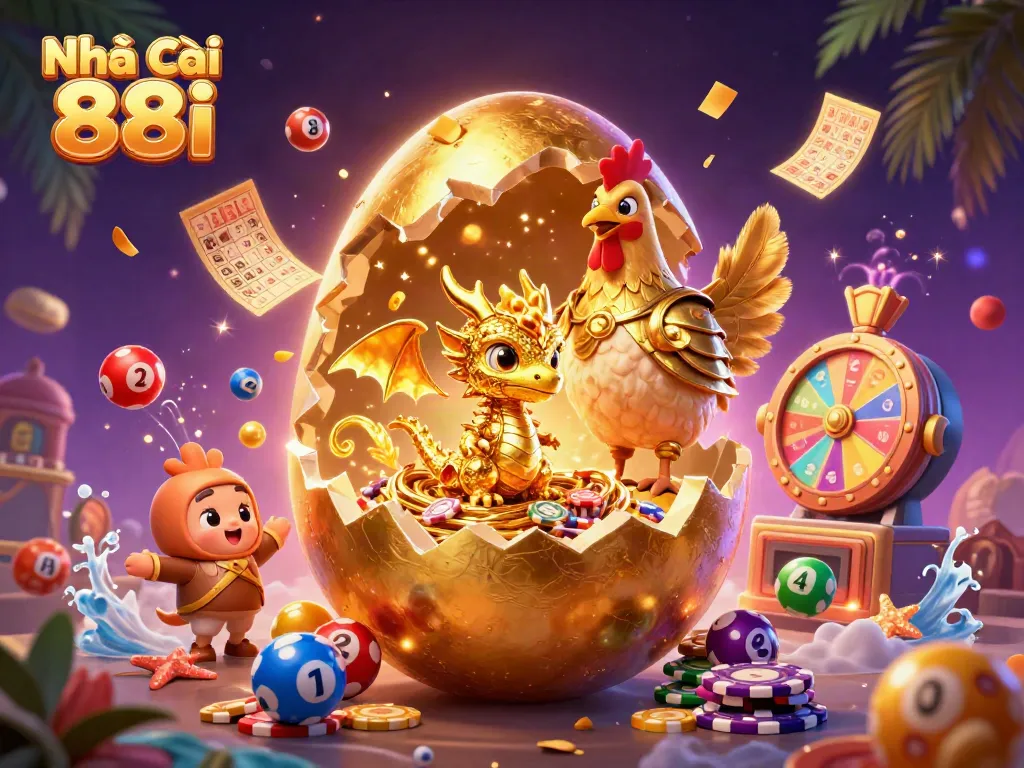 Engage with Nhà cái 88i’s immersive experience featuring a golden dragon amidst vibrant gaming elements.