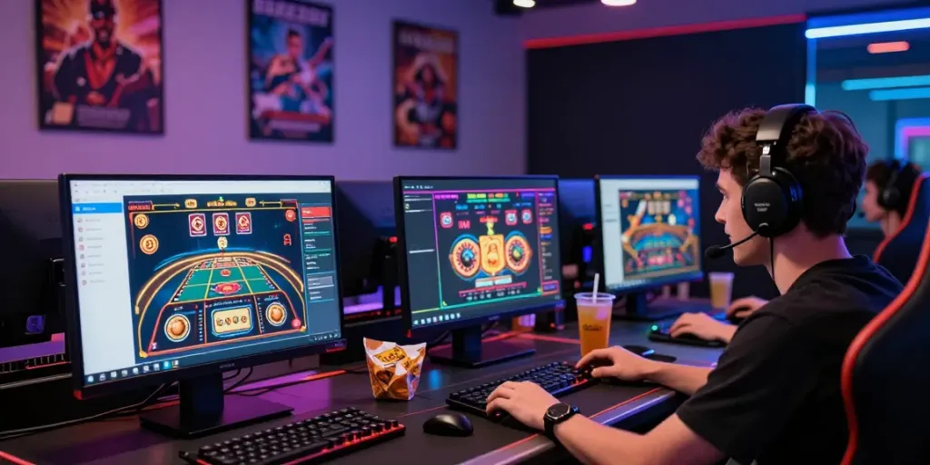 Player engaging with red88 live casino online, showcasing immersive gaming setup.
