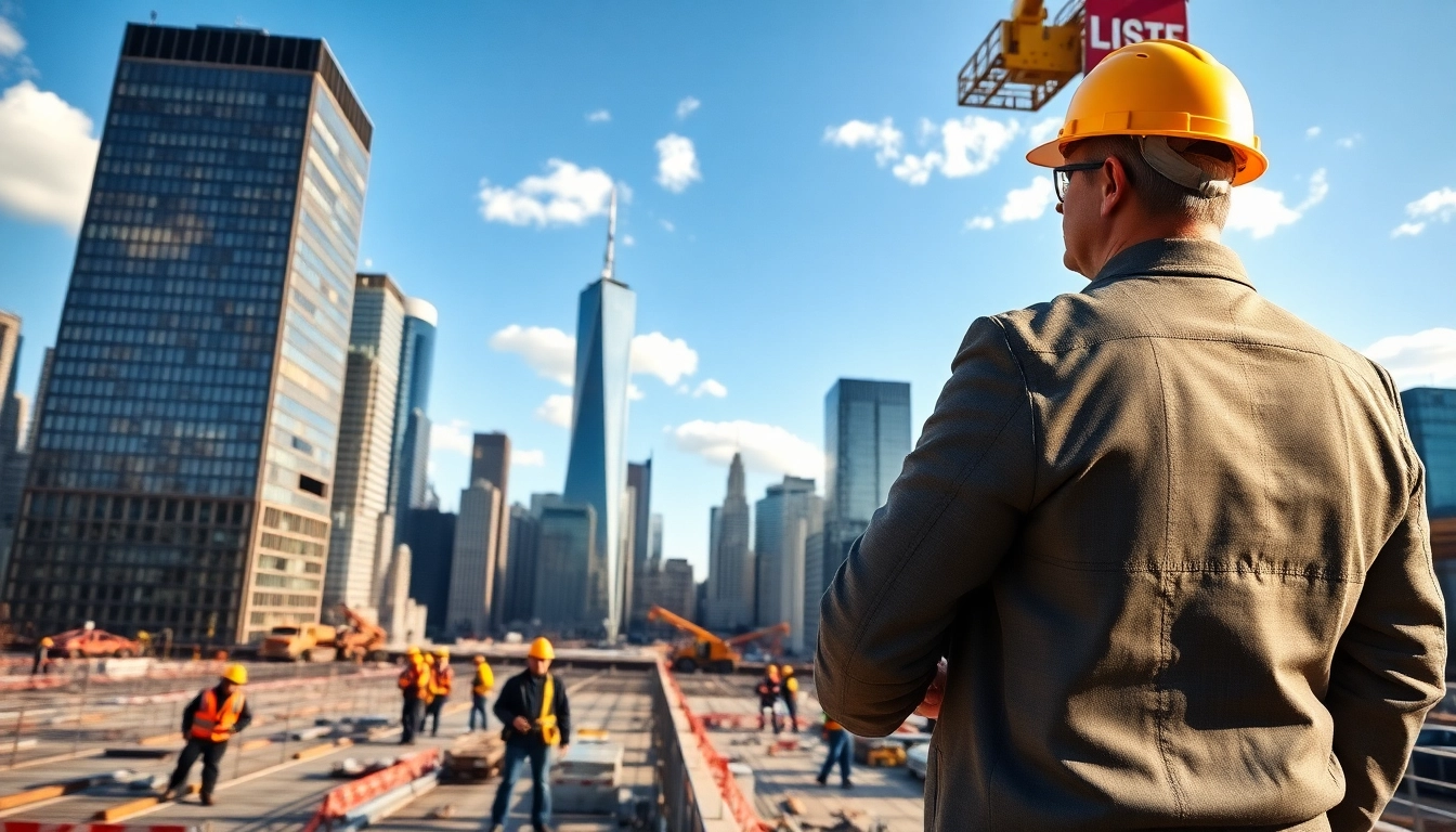 Construction manager supervising a project in New York City, highlighting dynamic urban development.