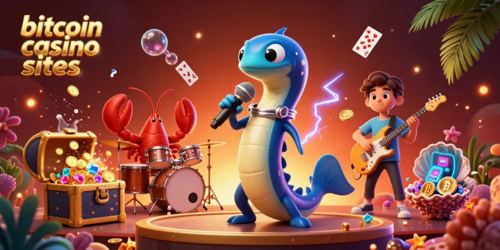 Experience thrilling action with Bitcoin casino sites in this vibrant underwater scene.