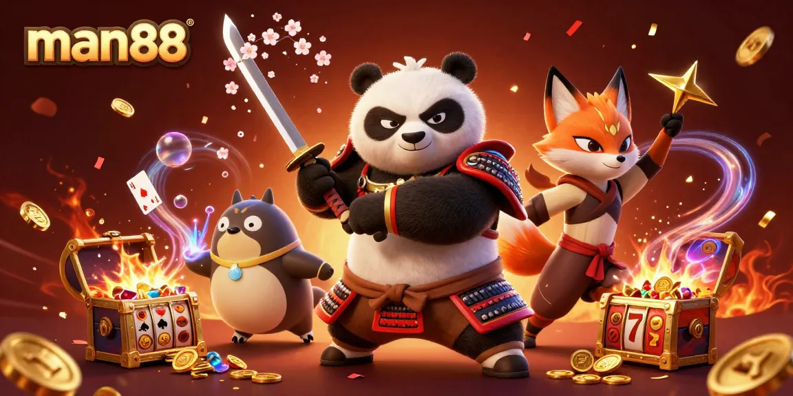 Experience thrilling gameplay with man88 in a vibrant illustration featuring casino elements and characters.