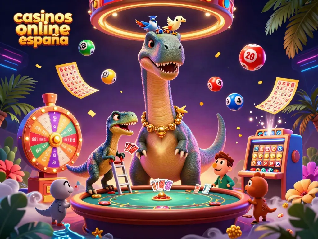 Juega en casinos online en España con una increíble ilustración de dinosaurios en un entorno dinámico.