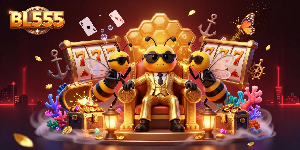Experience the thrilling action of BL555 as you engage with vibrant casino elements and dynamic characters in this 3D illustration.