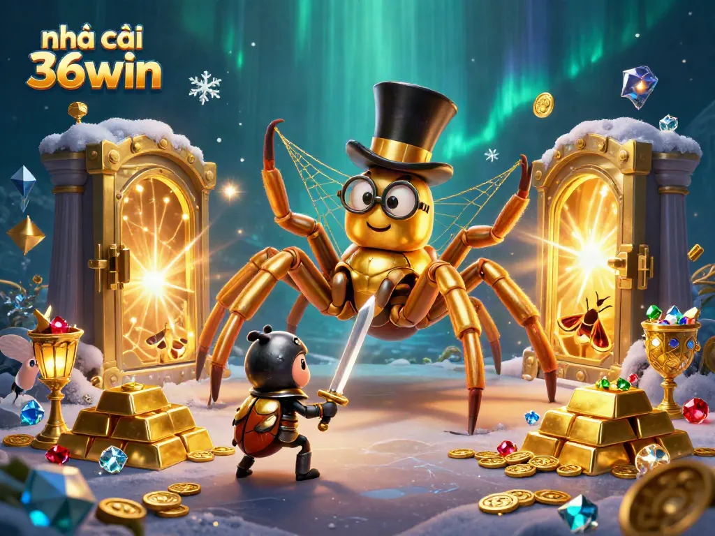 Experience the excitement at Nhà cái 36win with dynamic casino-themed characters and golden treasures.