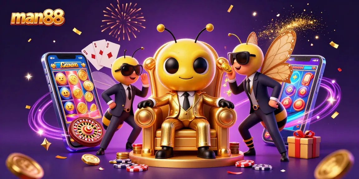 Experience winning with man88 in a vibrant casino scene featuring unique characters and game elements.