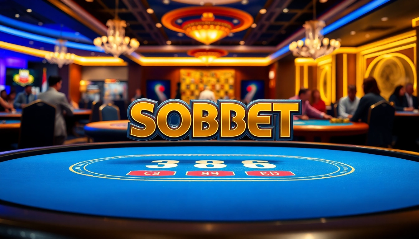 Experience the excitement of sbobet link alternatif with vibrant casino visuals, players at roulette and poker tables.