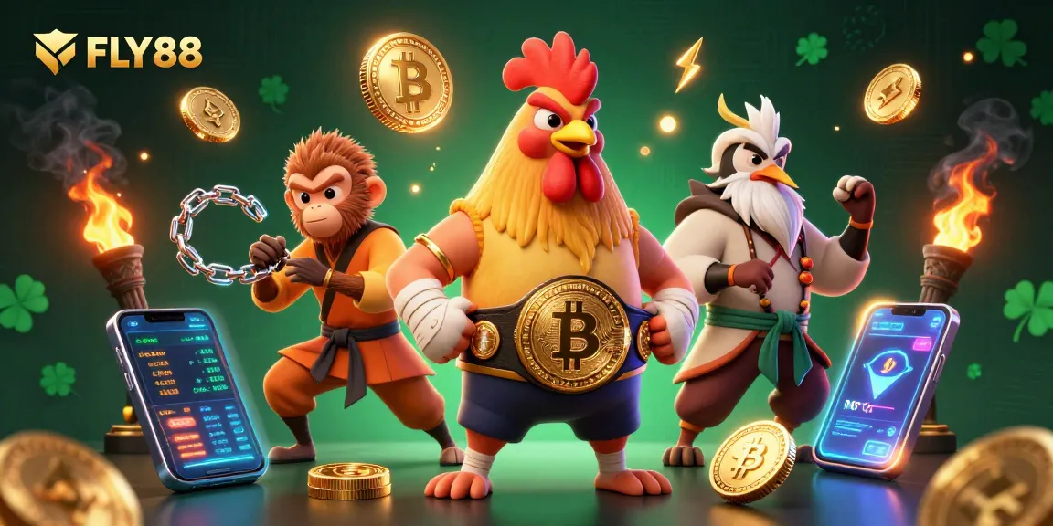 Experience the excitement of FLY88 with vibrant characters and thrilling casino elements in a dynamic scene.
