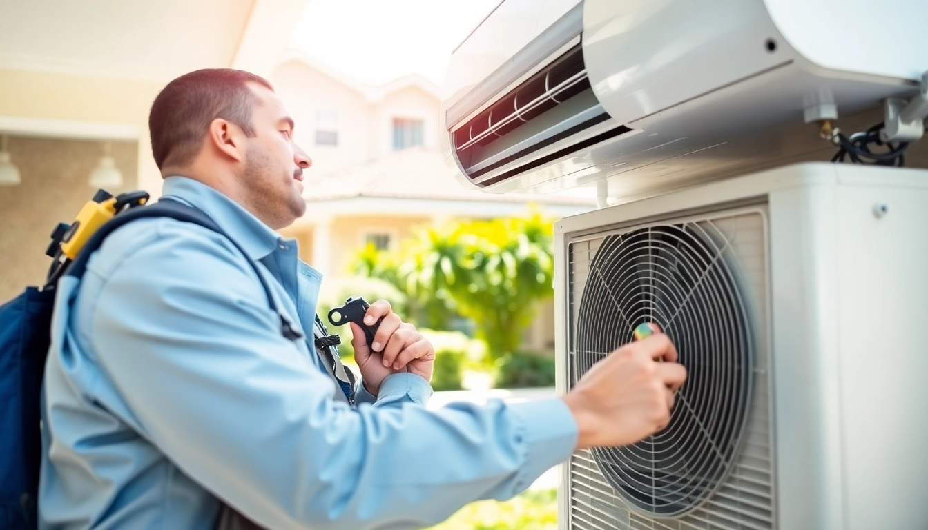 Technician providing AC Repair Tampa services in a bright suburban home setting.