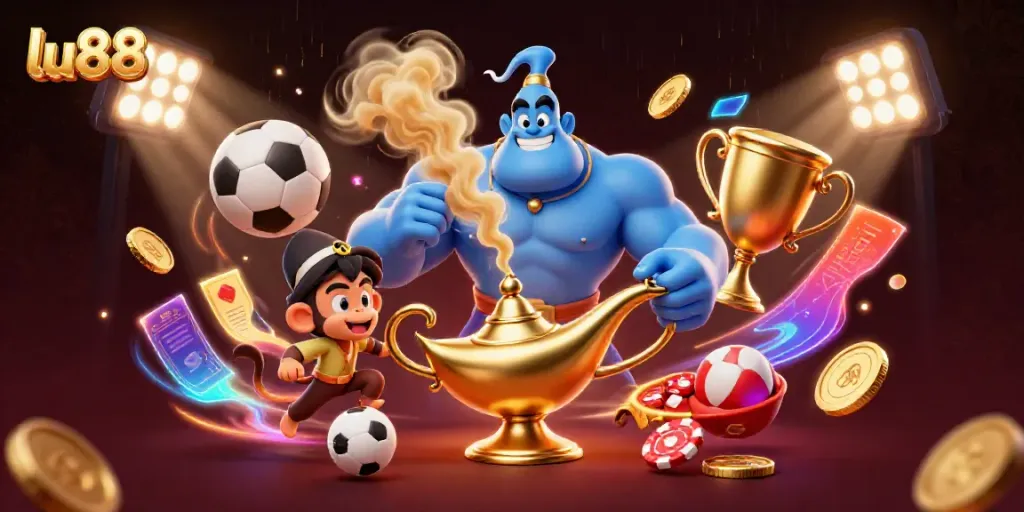 Engaging illustration of LU88 emphasizing sports betting with dynamic elements and animated characters.