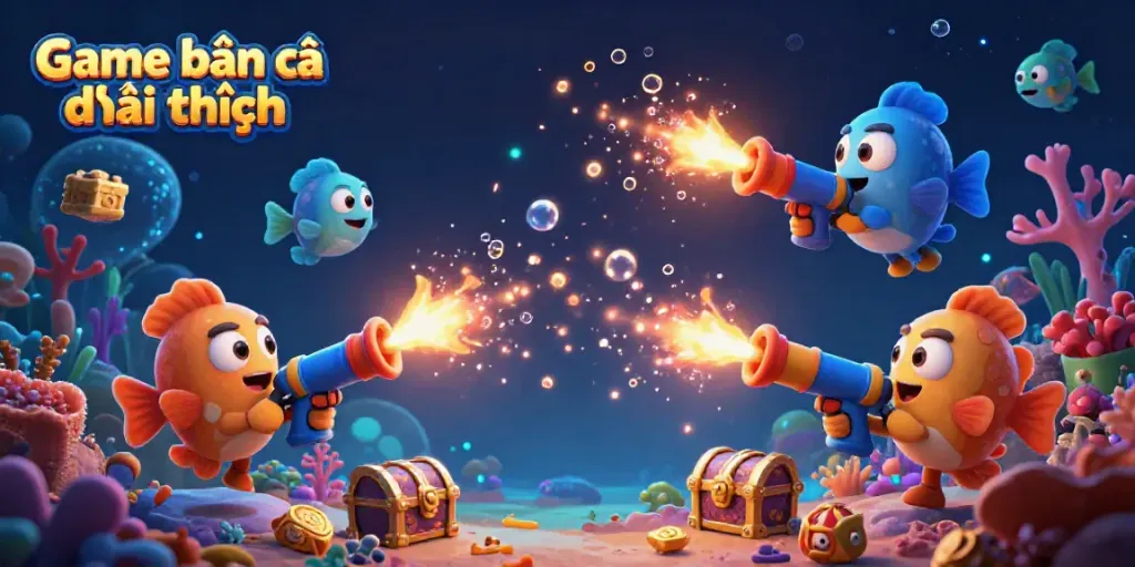 Experience the excitement of Game bắn cá đổi thưởng as players shoot colorful fish underwater.