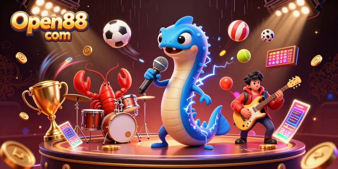 Experience excitement with Open88 com in this vibrant underwater casino scene featuring lively characters.
