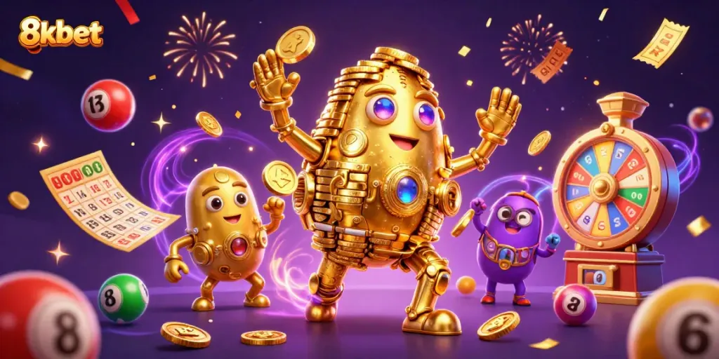 Experience thrilling wins with 8xbet in this vibrant online casino illustration.